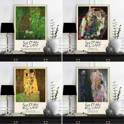 Gustav Klimt Exhibition Museum Prints Poster, The Maiden Kiss Death Life Canvas Painting, Vintage Art Symbolism Home Wall Decor
