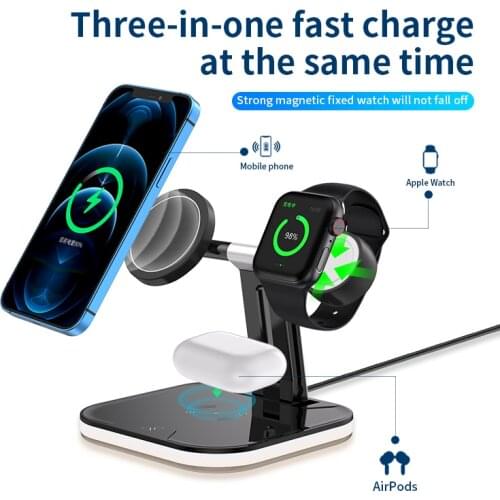 Quality Magnetic Wireless Charger 3 in 1 Fast Charging Station For iPhone 12,11,Samsung Iwatch Home Office Desktop Mag Safe