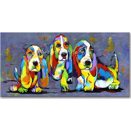 Mintura Wall Picture for Living Room Oil Paintings on Canvas Hand Painted Cute Dog with Big Ears Home Decor Wall Art No Framed