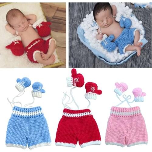 0-3month Baby Crochet Photography Props Newborn Photo Cool Boy Costumes Infant Pants Clothing Set C5AF