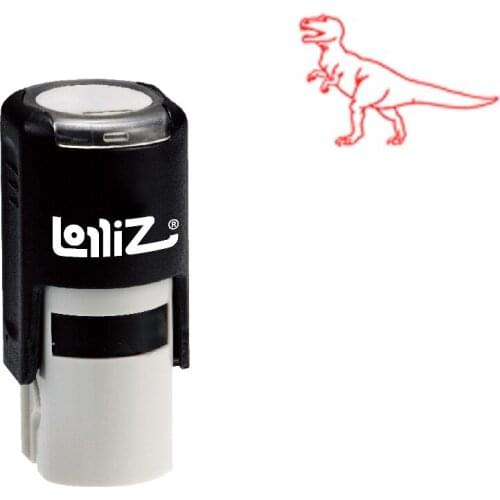 LolliZ "DINOSAUR T-REX" Round Self-Inking Stamp, Teacher Stamp W/Lid, Laser Engraved Rubber, RED