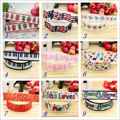 7/8'' Free shipping jesus musical wall printed grosgrain ribbon hairbow headwear party decoration diy wholesale OEM 22mm S211