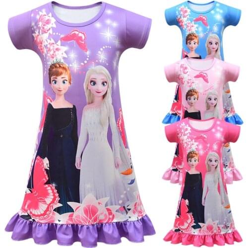 Disney Frozen Elsa Anna Summer Girls Dress Kids Cosplay Party Snow Queen Dresses Night Sleep Pajamas Baby Clothing