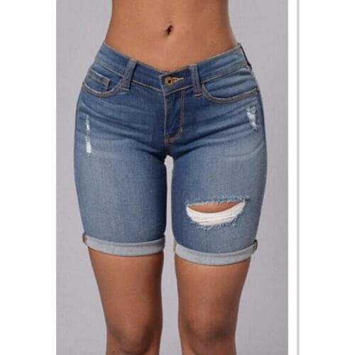 Summer hole shorts denim jeans tight beach Fashion Women Short Pants Solid Casual Low Skinny Feminina Denim Shorts