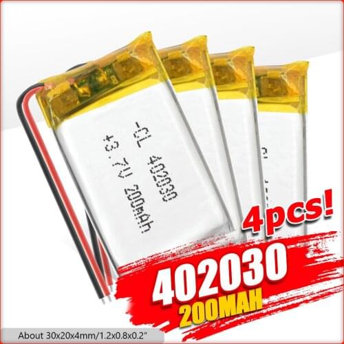 Polymer Lithium 3.7v 402030 200mAh Lipo cells Rechargeable Battery Replacement Bluetooth Earphone GPS POS DVD Gamepads Batteries
