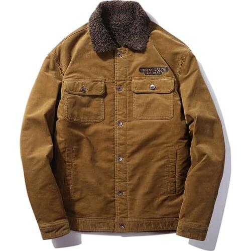 Mcikkny Mens Corduroy Winter Jackets Fur Collar Thermal Outwear Coats For Male Size M-4XL Fleece Lined