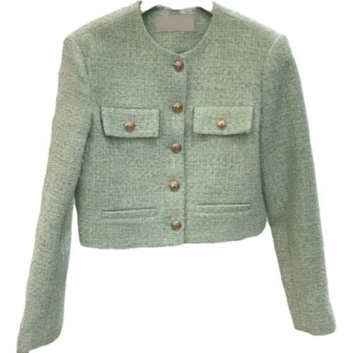 Fashion O-neck long-sleeved tweed wool short coat 2021 autumn new womens Korean casacos coats and jackets women