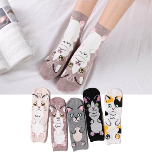 Moonbiffy Socks Women Animal Cotton Cute Socks Cartoon Cat Paws with Dots 35 - 44 EU Happy Funny Socks Woman