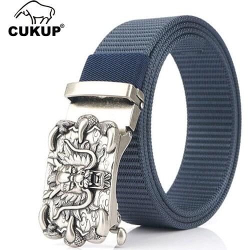CUKUP Mens Unique Design Dragon Head Buckle Metal Belts Good Quality Nylon Belts for Men 3.5cm Width Jeans Accessories CBCK170