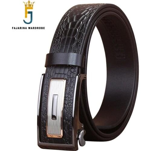 FAJARINA Personality Casual Crocodile Patten Line Genuine Leather Automatic Buckle Quality Belts for Men Jeans N17FJ764
