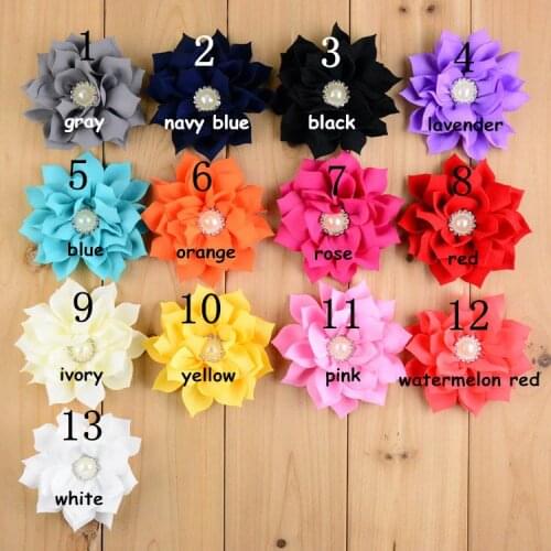 Nishine 20pcs/lot Fabric Lotus Flower with Pearl Button Center for Kids Women DIY Headwear Accessories Party Decoration
