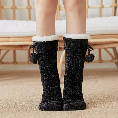Adult Acrylic Polyester Floor Sleep Carpet Socks Autumn Winter Home Warmth Thickening Velvet Women Solid Color Stockings