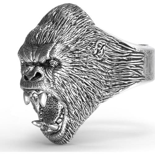 New Retro Angry Orangutan Shape Ring Mens Ring Fashion Metal Animal Roaring Orangutan Ring Accessories Party Jewelry Size 7~ 12