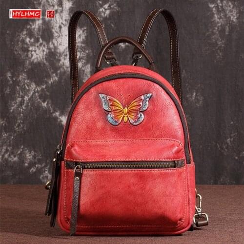 New Genuine Leather Women Backpack Shoulder Bag Retro Small Backpacks Casual Female Bags First Layer Leather Bag