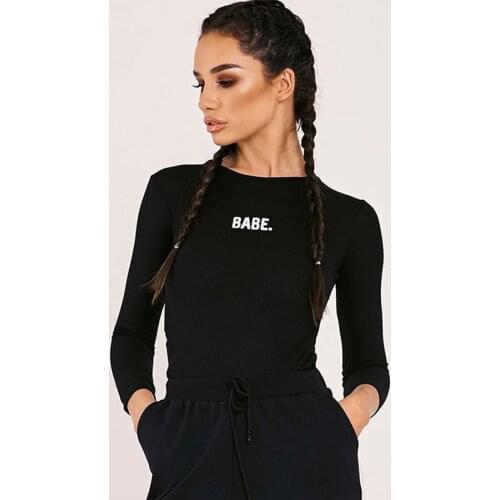 Autumn 2021 Letter Printing Jumpsuit Stretch Long Sleeve Bodysuit Spring Fashion Women Solid O-neck Fitness Bodysuits Romper