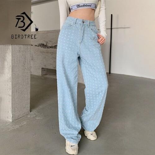 Autumn New Women Ripped Hole High Waist Baggy Jeans Hollow Out Straight Wide Leg Y2K Denim Pants For Female Vintage Streetwear