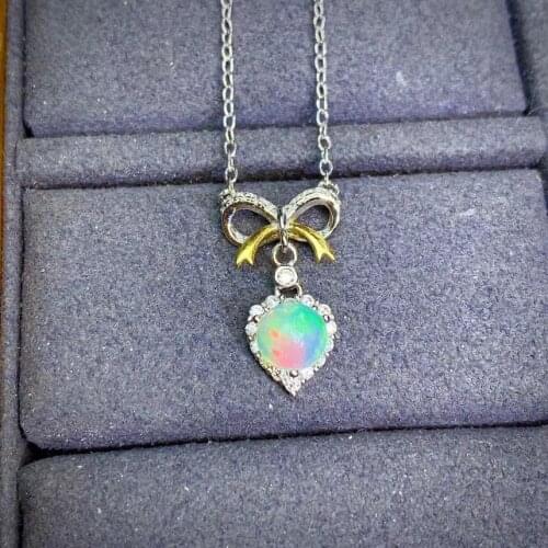 Natural multicolour opal stone Necklace natural gemstone Pendant Necklace S925 silver Elegant Romantic heart Peach women Jewelry