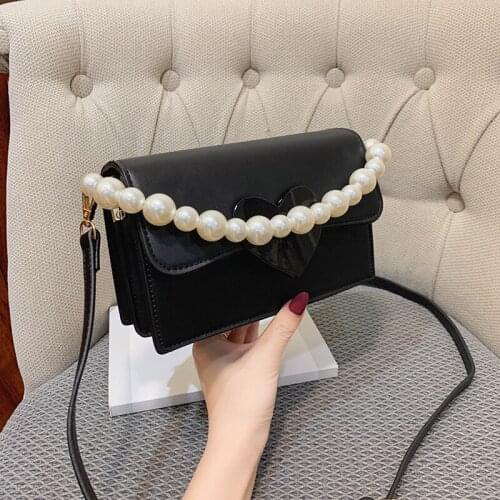 Peach heart design Square Armpit bag 2020 New High quality PU Leather Womens Designer Handbag Pearl Chain Shoulder Bag