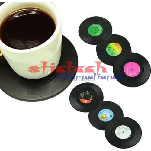 DHL 50set 6Pcs/set Retro Coasters Drinks Table Cup Mat Home Decor CD Record Coffee Drink Placemat Tableware Spinning