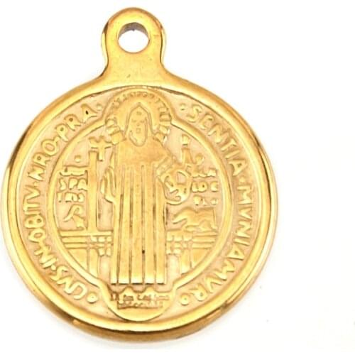 Saint Benedict Medal stainless steel stamping charms Sacramentals of the Church round 1/2/3 loop holes pendants tags 50pcs