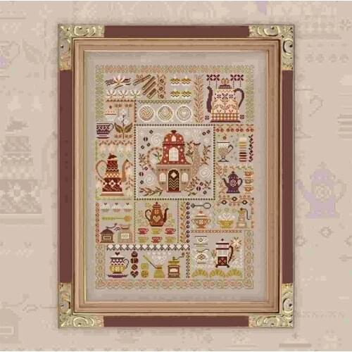 Popular Embroidery Leisure Coffee Time Counted Cross Stitch Patterns Kits with 100% Cotton Floss & Free Shipping for Wall Decor