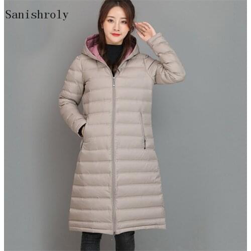 Plus Size 4XL 2021 Autumn Winter Womens Light Warm White Down Jackets Female Casual Long Hooded Coat Puffer Jacket Slim Parka