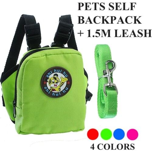 4 Colors Pets Self Backpack Harness and Leash Set Small Dogs Snack Carrier Cute Back Pack Pocket Saddle Bags Puppy Bag