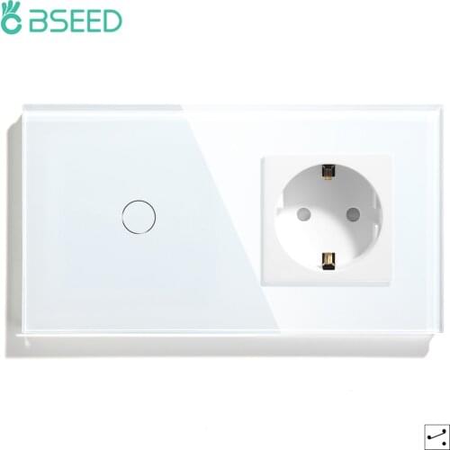 BSEED 1 Gang 1Way 2way Touch Dimmer Switch With EU Standard Wall Switch Socket 3 Colors Crystal Glass Panel 157mm Touch Dimmer