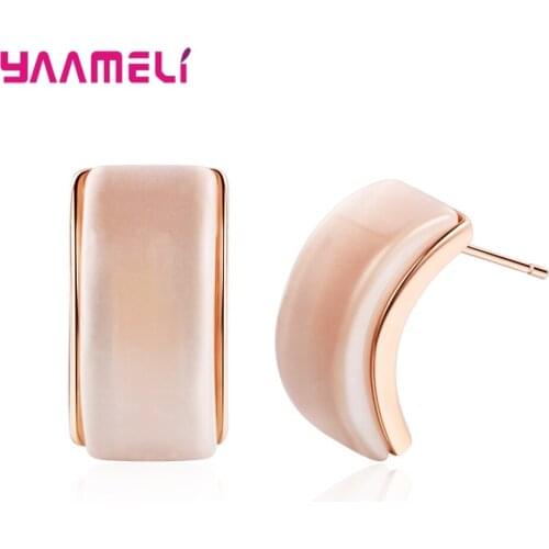 New Statemtent Ins Hot Simple Semi-circular 925 Sterling Silver Stud Earrings Korean Piercing Opal Earrings Mini Jewelry Gift