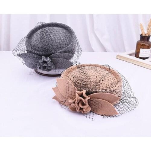 Ladies Mesh Fascinators Black Wool Pillbox Wedding Hats For Church Women Elegant Red Ladies Church Hat Winter Fedoras Cap