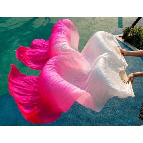 2018 female high quality Chinese silk veils dance fans Pair of belly dancing fans cheap hot sale White+ pink+rose