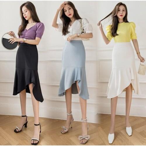 2021Spring Autumn New High Waist Slim Casual Simple Solid Color Irregular Skirt Loose Temperament Women Long Skirt Free Shipping