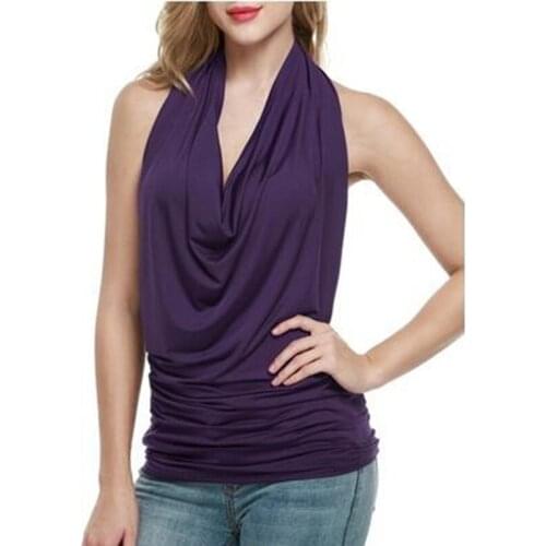 Female Summer Blouse Sexy Sleeveless Hanging Neck Blouse Fashion Backless Tops For Women Deep V Halter Top