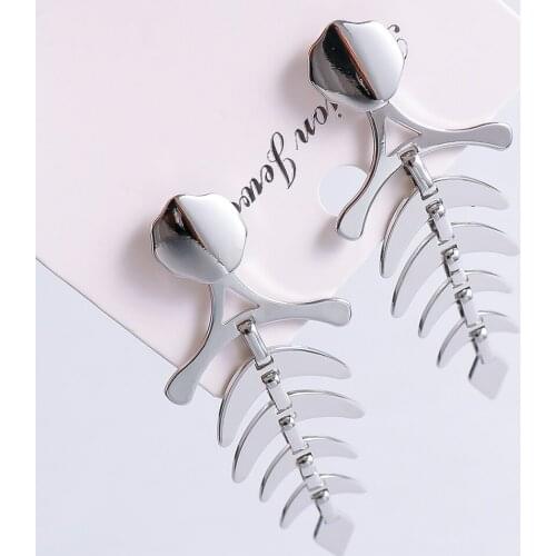 New Stainless Steel Fish Skeleton Earrings High Quality Drop Dangle Earring Luxury Earing for Women Fashion Jewelry Accessories