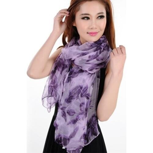 [BYSIFA] Ultra Wide Women Silk Scarf Shawls 100% Mulberry Silk Scarves Printed Spring Autumn Female Muslin Purple Long Scarf