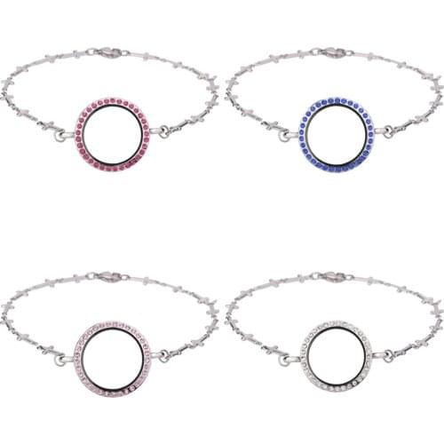 1pcs 25mm/30mm living memory Floating charms round crystal glass locket bracelet bangle locket with Cross stainless steel chain
