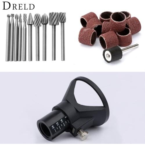 10Pcs HSS Routing Grinding Bit Burrs Rotary File+10Pcs Sanding Bands with Mandrel+Drill Dedicated Locator for Dremel Rotary Tool