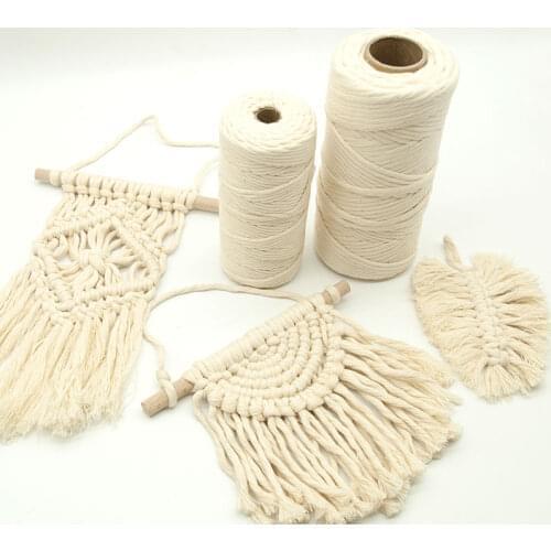 100M Beige Macrame Cord 3mm 4mm Cotton Rope Single Strand Twisted String Cotton Yarn Craft Cord for Crafts and DIY