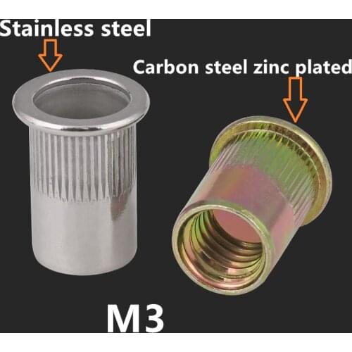 100pcs M3 Rivet Nut Stainless Steel /Steel Insert Nut Blind rivet nut Inserts Flat head Rivet Nut Rivnut