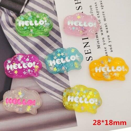 50pcs Mix Different Colors Glitter Star Cloud HELLO Flatback Planar Resin Cabochon DIY Crafts Home Decoration Accessories FR717
