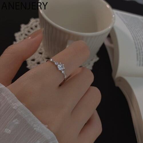 ANENJERY 925 Sterling Silver Shiny Zircon Open Finger Rings For Women Niche Design Adjustable Index Finger Ring S-R201