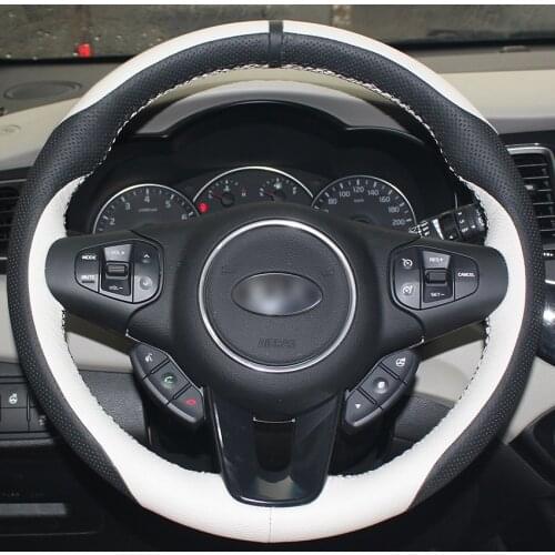 Black White Leather DIY Car Steering Wheel Cover for Kia Carens 12-13