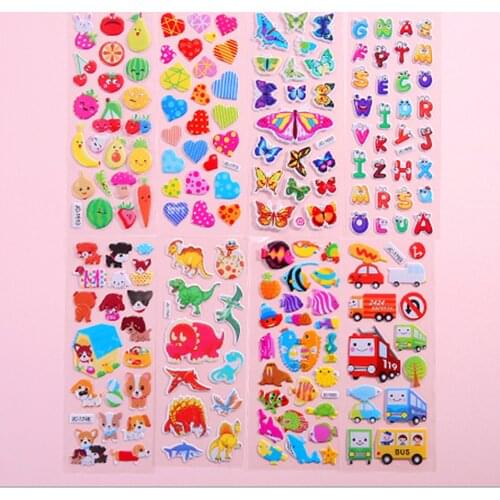 Kids Cartoon Anime Stickers 3D Stickers Puzzle Early Education Bubble Stickers Decal DIY Album for Girl Boy Birthday Gift