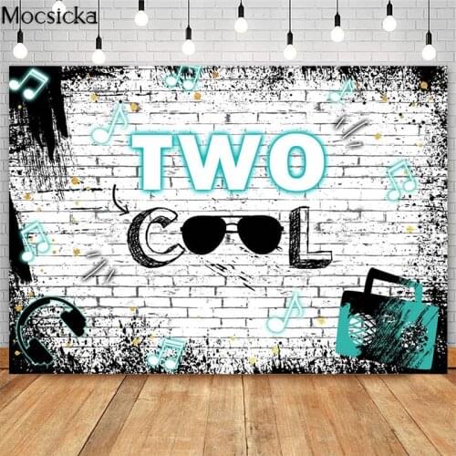 Two Cool Birthday Backdrop Hip Hop Boy 2nd Birthday Background Sunglasses Birthday Party Cake Table Decoration Photo Booth Props