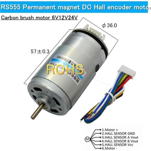RS555 PMDC Permanent magnet DC Hall encoder motor,High torque high power Carbon brush motor For smart/Robot 6V12V24V