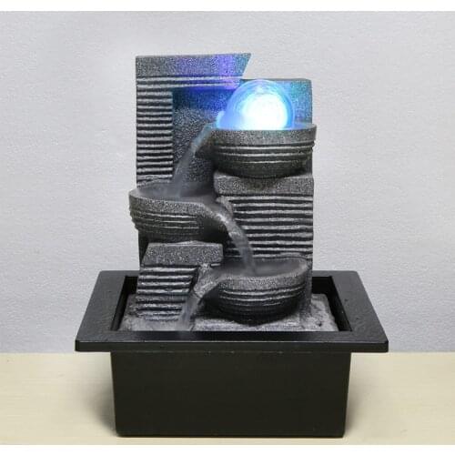 LED Flowing Water Fountains Spring Water Sound Waterfall Spinning Ball Tabletop Fountain Zen Meditation Indoor Water Feature