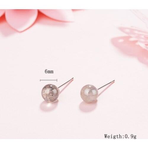 925 Sterling Silver Dainty Small Exquisite Natural Moonstone Beads Stud Earrings For Women Girl Good Friend Gift S-E605