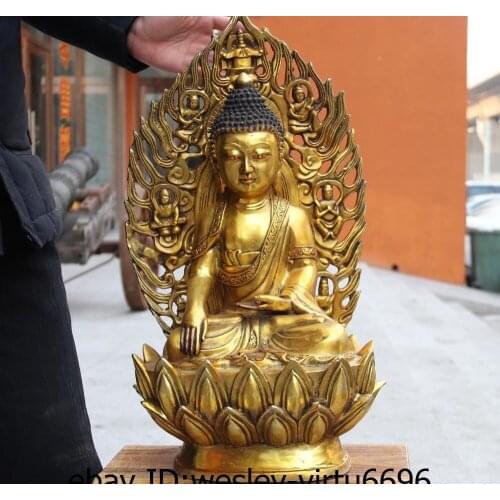 22'China Buddhism Temple Copper Gild Shakyamuni Sakyamuni Amitabha Buddha Statue