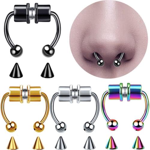 Goth Fake Piercing Nose Ring Magnet Septum Ring for Men Women Stainless Steel Septum Rings Punk Body Hip Hop Body Jewelry Gift