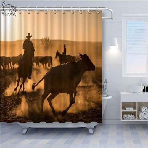 Retro West Cowboy Boots Hat Horses Waterproof Fabric Polyester Shower Curtains Horse shower curtain With 12 Hooks fabric Animal